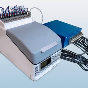 PAT-Chamber-16 C connected to a Bio-Logic MPG-2 potentiostat.