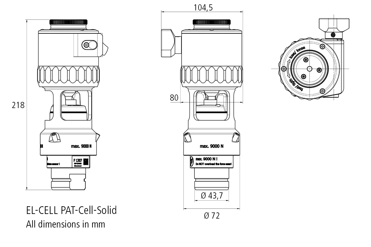 PAT-Cell-Solid_Measurements | EL-CELL Dimensions of the PAT-Cell-Solid battery test cell