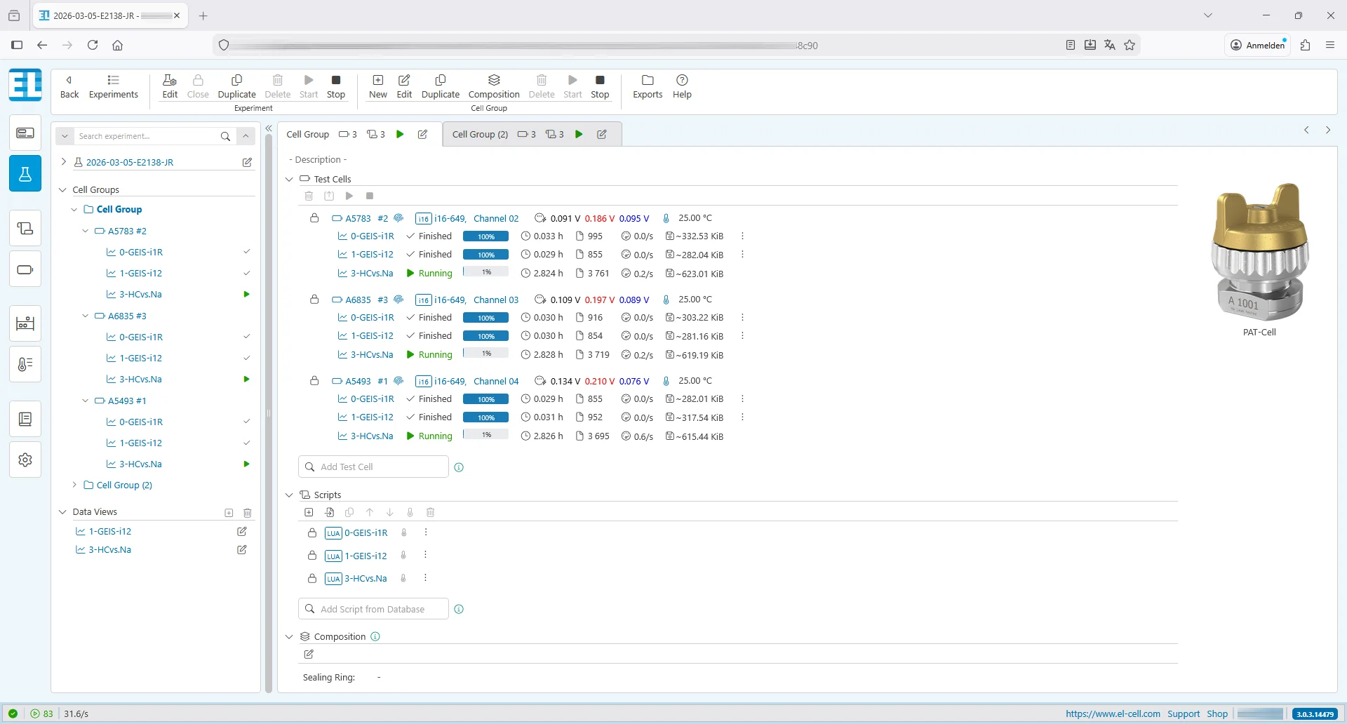 EL-Software view with a running experiment