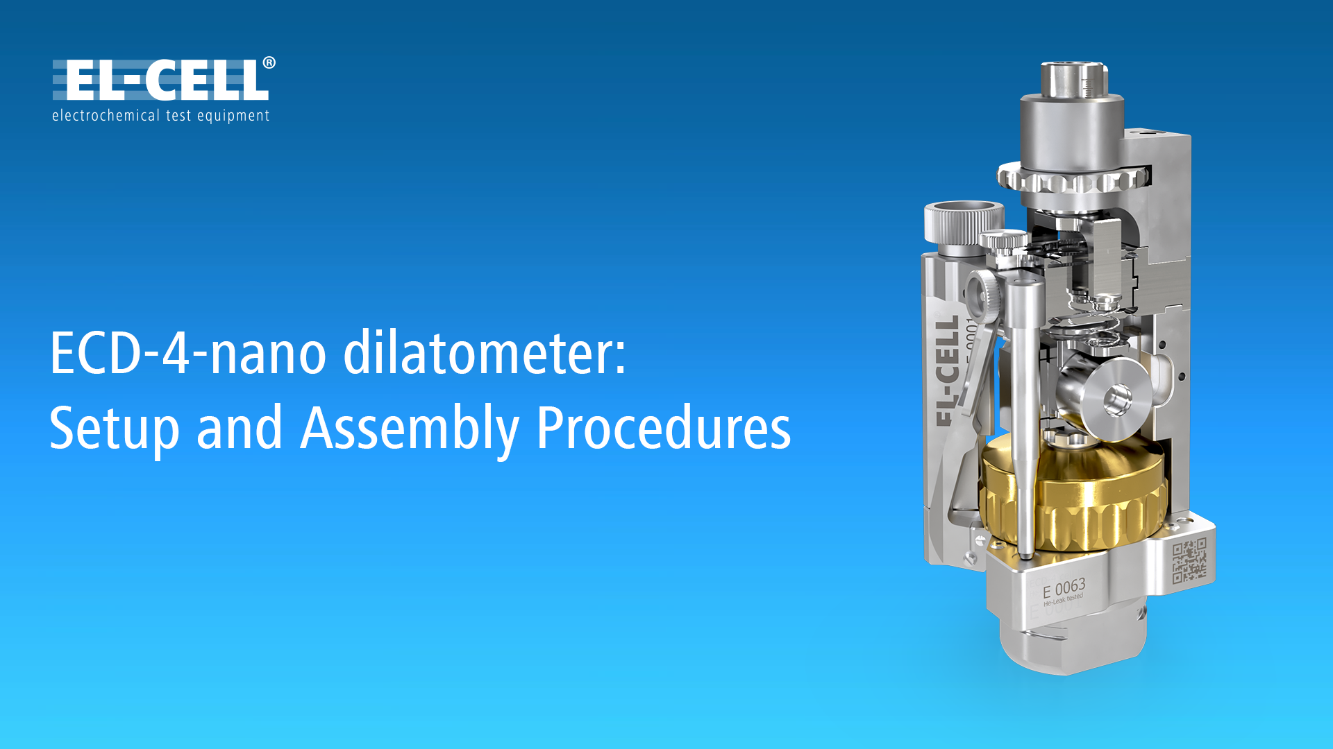 El-Cell banner with ECD-4-nano dilatometer and the caption 'Setup and Assembly Procedures' on a blue gradient background