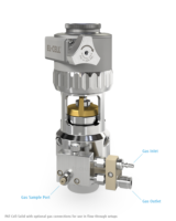 EL-CELL_PAT-Cell-Solid_with_gas_conections PAT-Cell-Solid test cell with installed gas connection block for use in flow-through setups