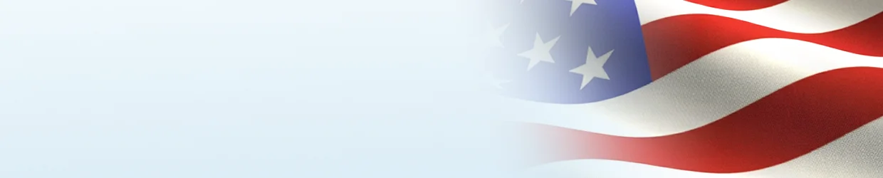 Abstract patriotic banner with a waving United States flag on the right and a pale blue gradient on the left